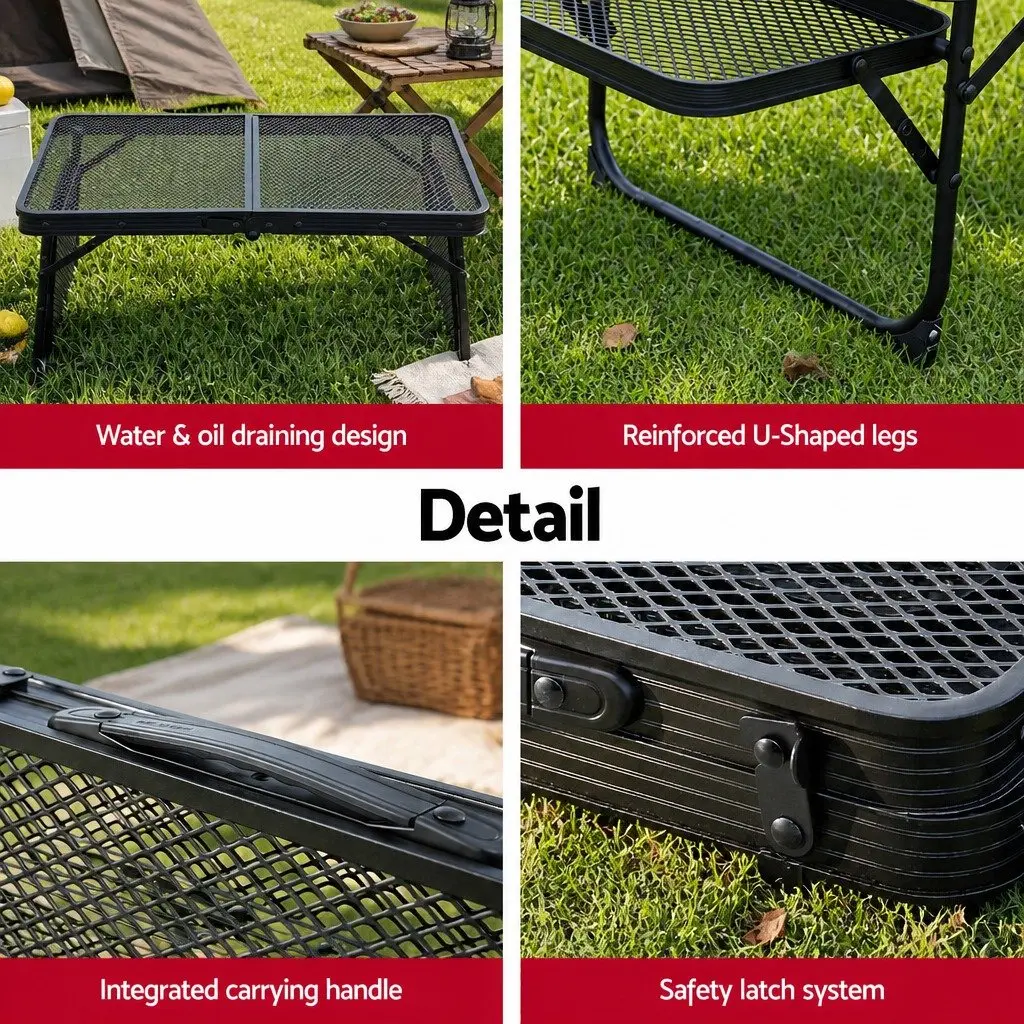 Folding Camping Table Heat Resistant Mesh Cooking Top Lightweight Aluminium Black