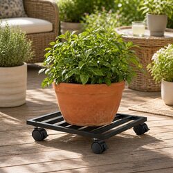 Plant Pot Trolley 32cm Black Rolling Planter Caddy Stand with Wheels 3 Pack Set