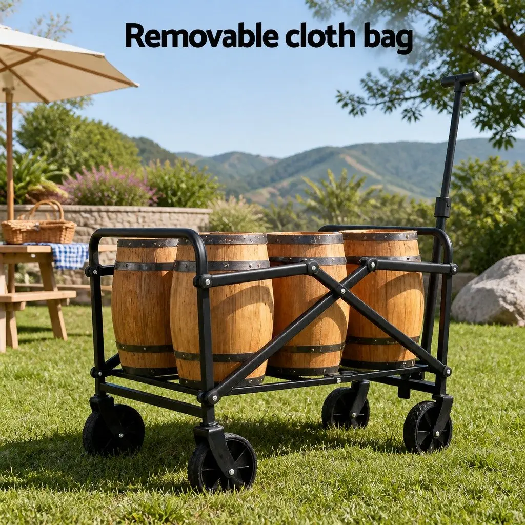 Garden Cart Folding Trolley Wagon Beach Camping Outdoor Transport Beige Steel