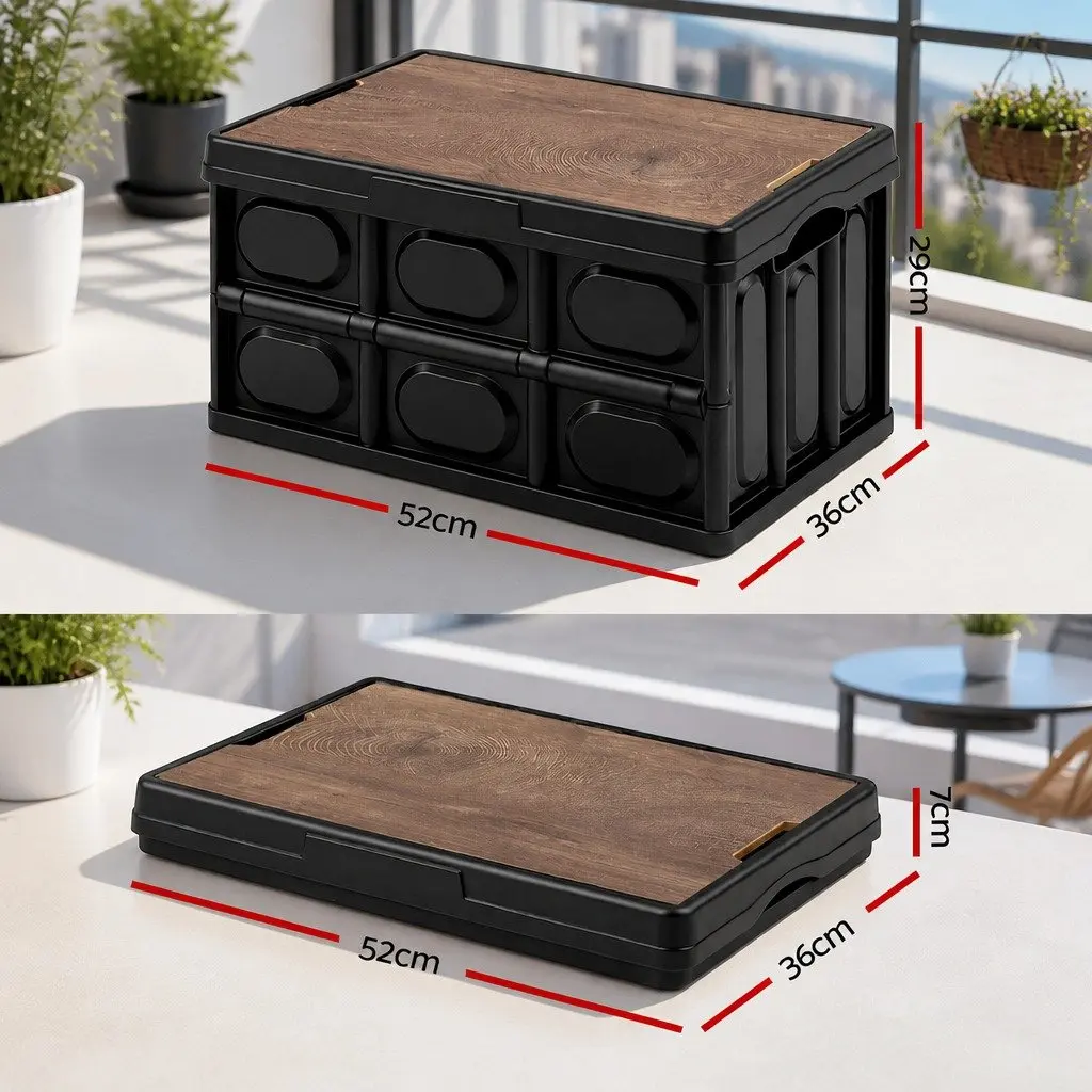 Collapsible Storage Box 50L Foldable Outdoor Organizer Black