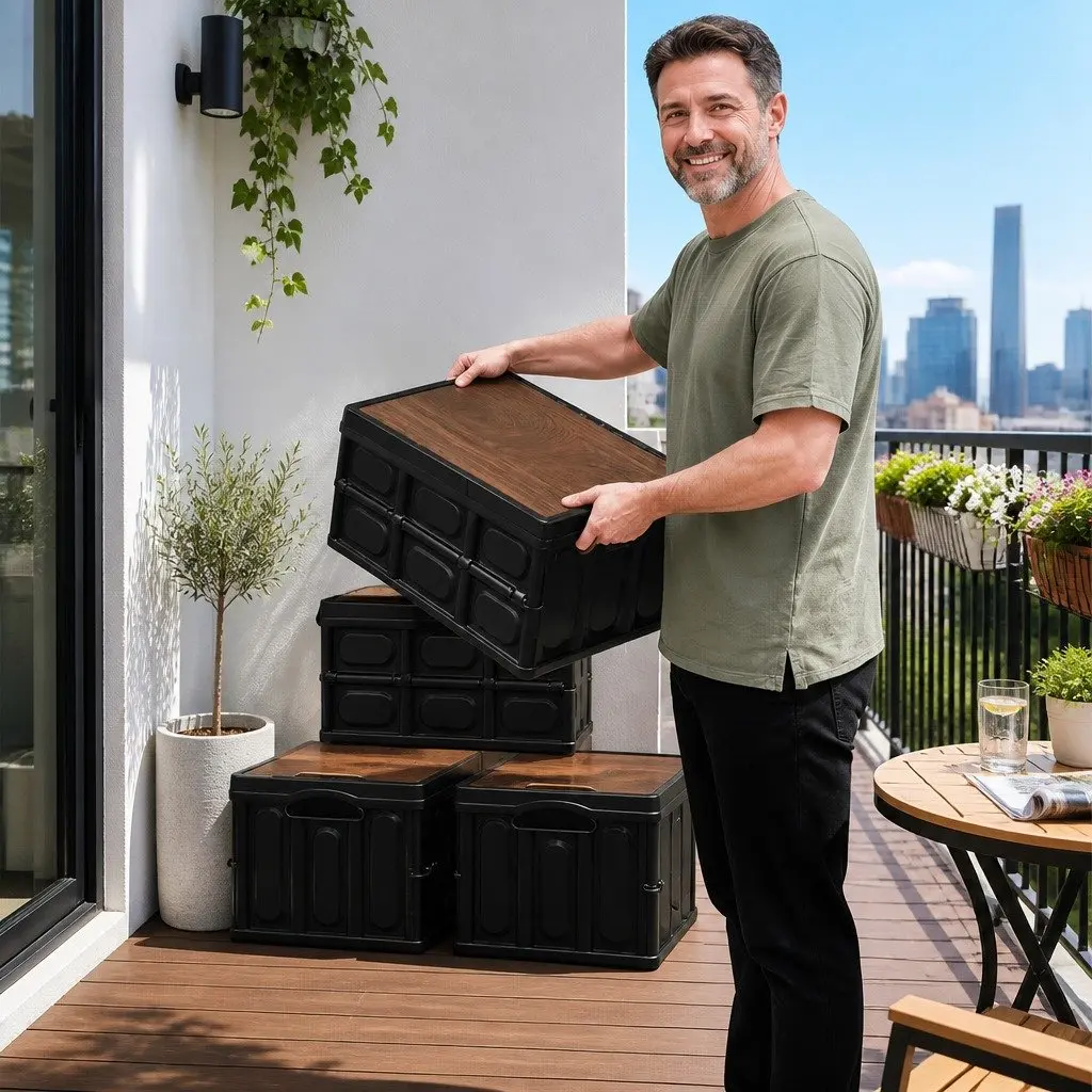Collapsible Storage Box 50L Foldable Outdoor Organizer Black