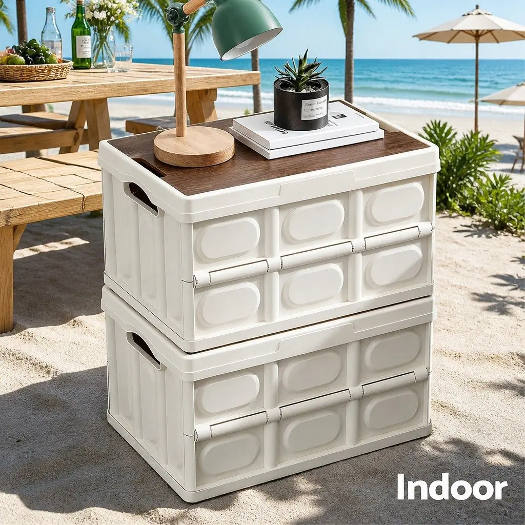 Collapsible Storage Box 50L Folding Outdoor Organizer White