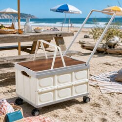 Collapsible Storage Box 54L Stackable Folding Organizer with Wheels Portable