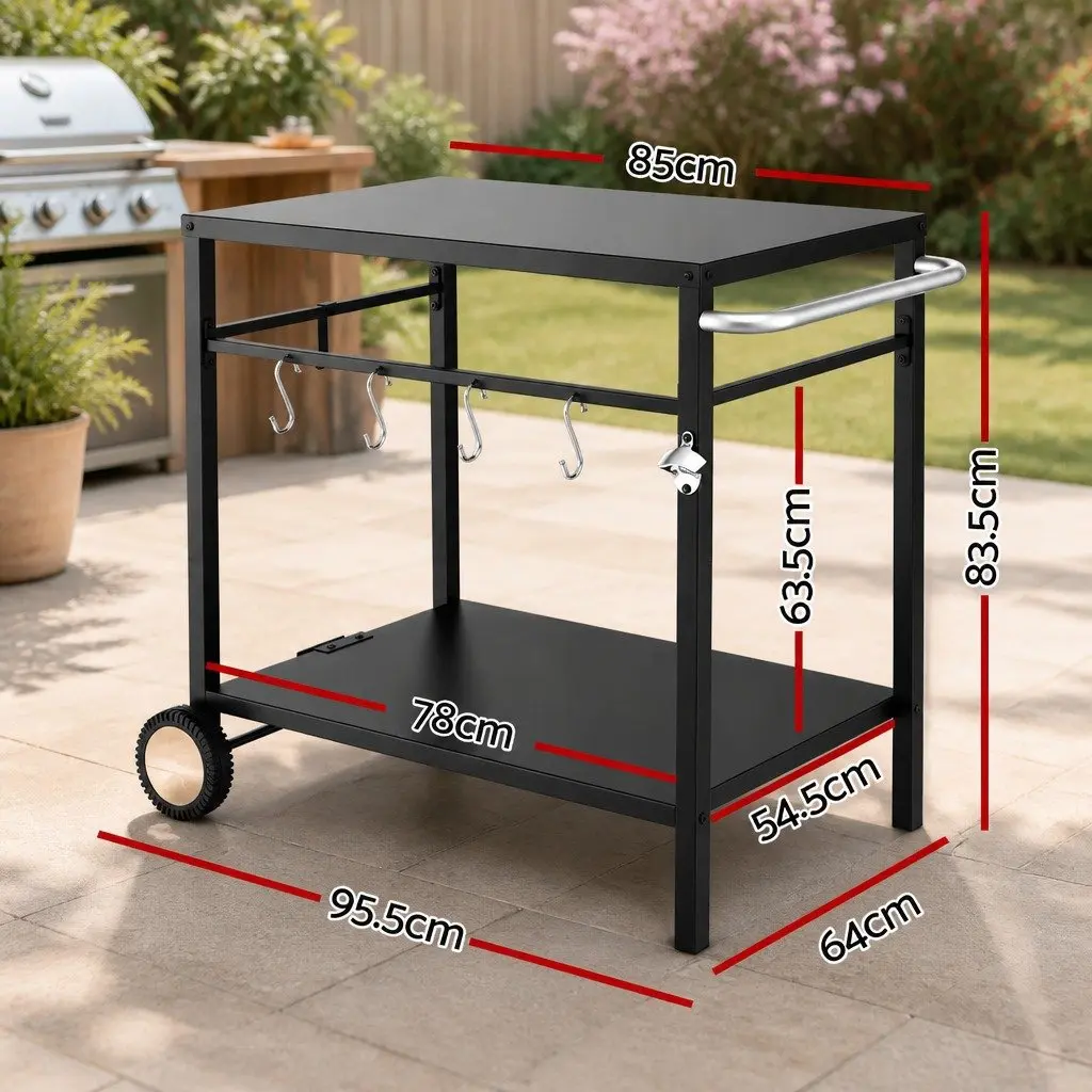 Outdoor BBQ Prep Cart Mobile Kitchen Trolley Stainless Steel Work Table with