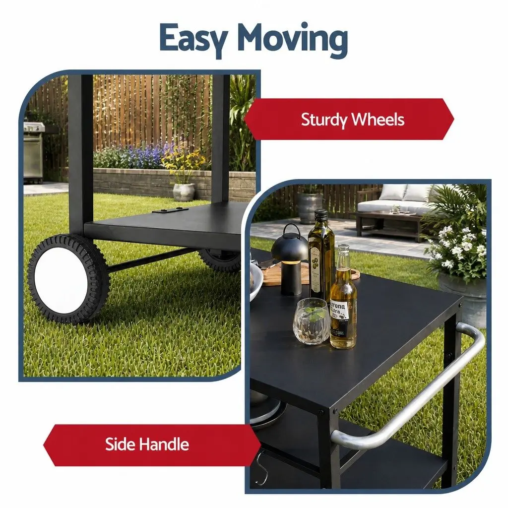Outdoor BBQ Prep Cart Mobile Kitchen Trolley Stainless Steel Work Table with