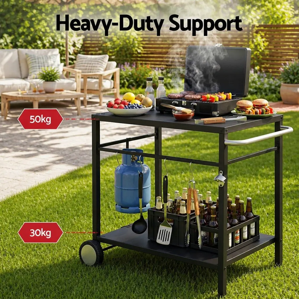 Outdoor BBQ Prep Cart Mobile Kitchen Trolley Stainless Steel Work Table with