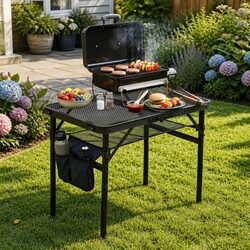 Portable Camping BBQ Table 60x40x56cm Foldable Outdoor Grill Workstation