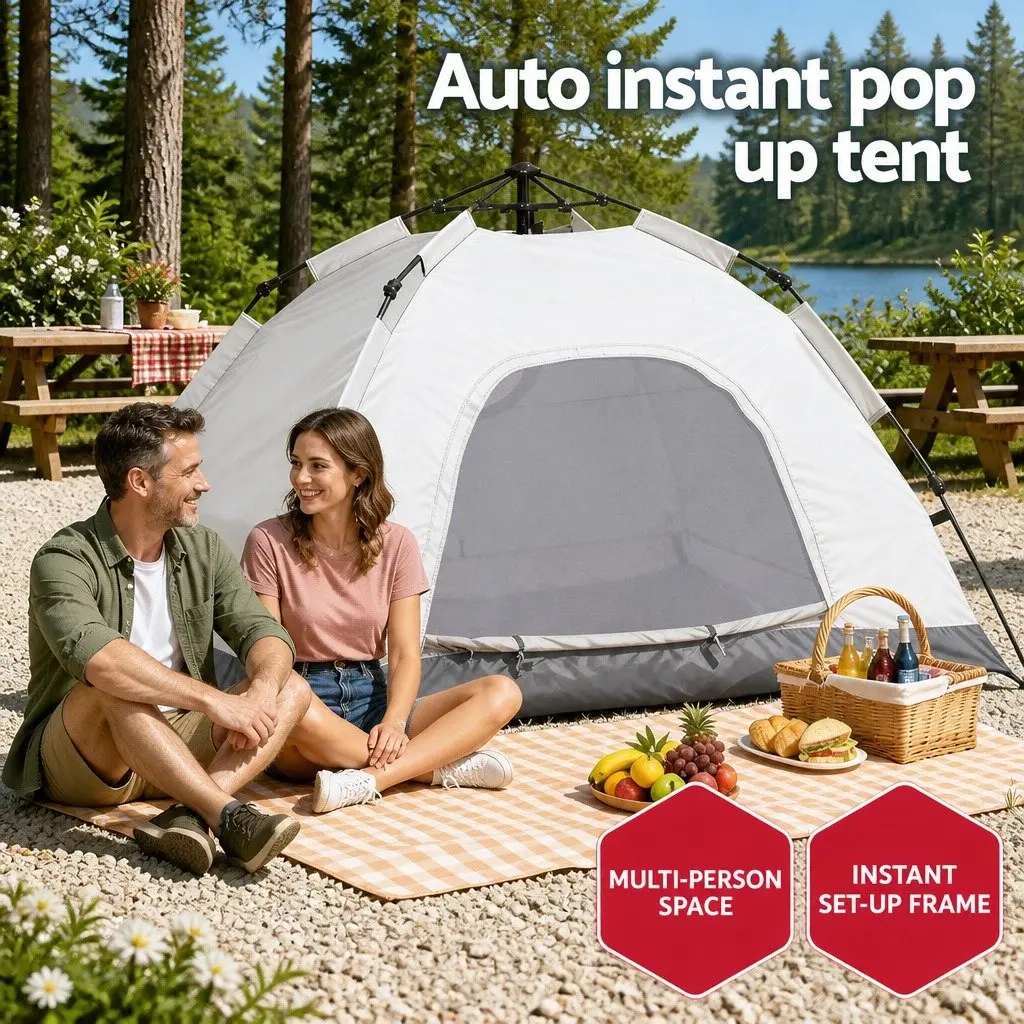 Camping Tent Pop Up Instant Auto Setup 2 Person Beige