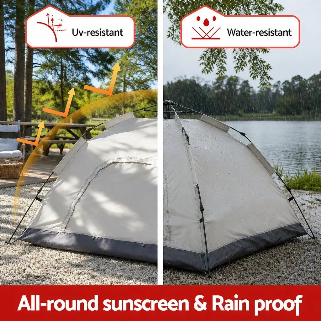 Camping Tent Pop Up Instant Auto Setup 2 Person Beige