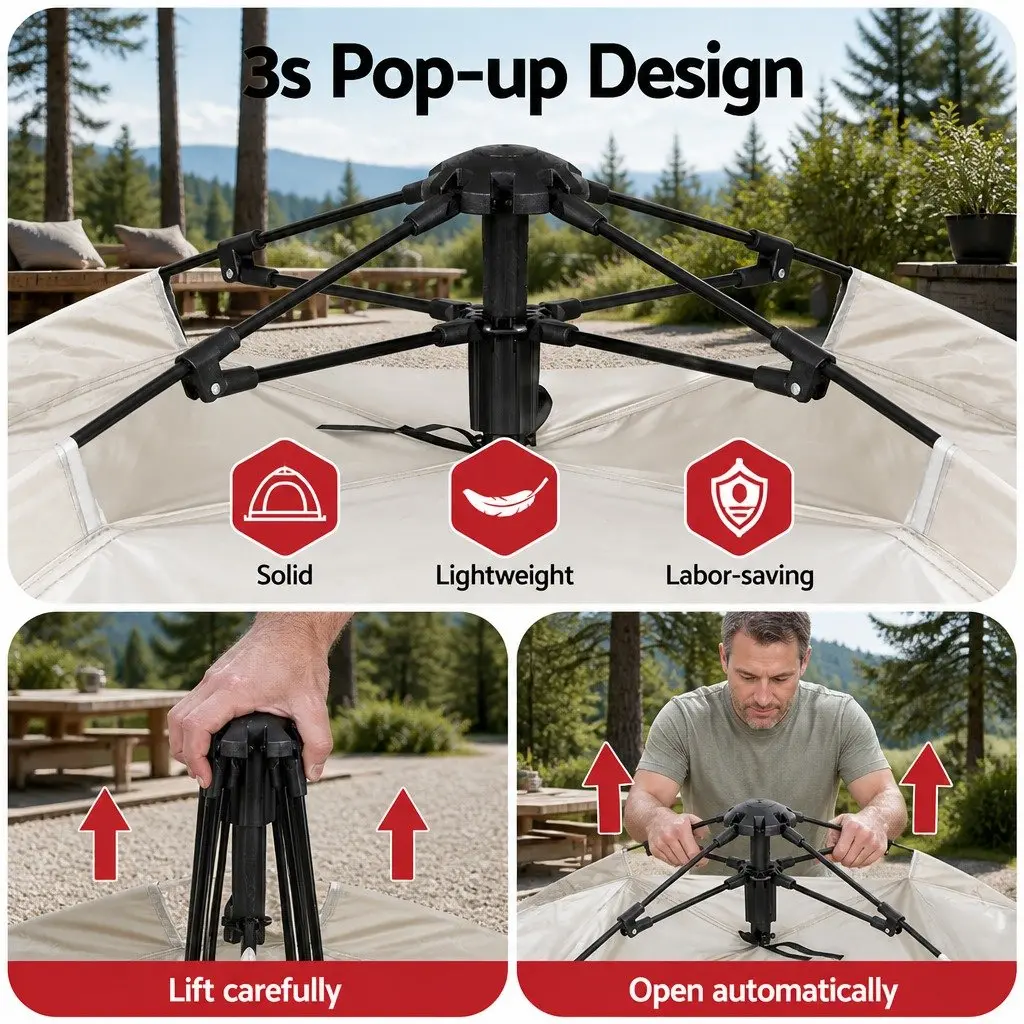 Camping Tent Pop Up Instant Auto Setup 2 Person Beige