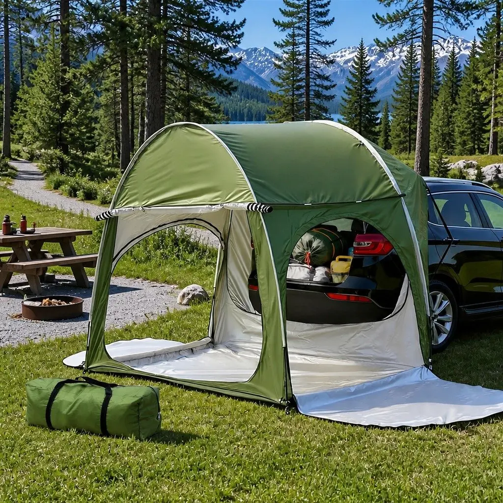 Car Camping Tent Rear Hatchback SUV Canopy Portable Family Outdoor Green Shelter