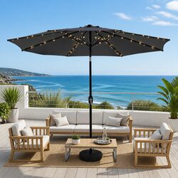 Outdoor Market Umbrella 2.9m Octagonal Canopy LED String Light Tilt Charcoal