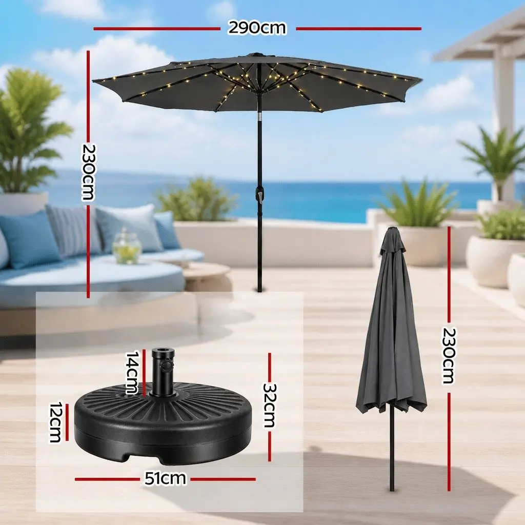 Outdoor Market Umbrella 2.9m Octagonal Canopy LED String Light Tilt Charcoal