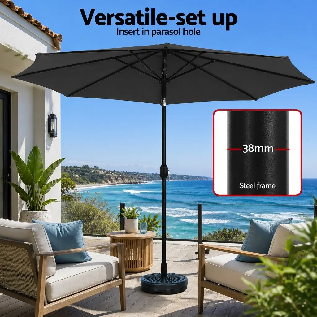 Outdoor Market Umbrella 2.9m Octagonal Canopy LED String Light Tilt Charcoal