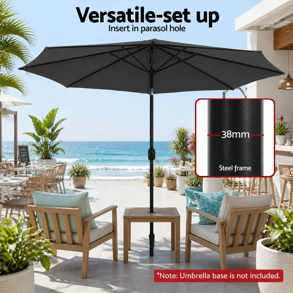 Outdoor Market Umbrella 2.9m Octagonal Canopy LED String Lights Tilt Charcoal