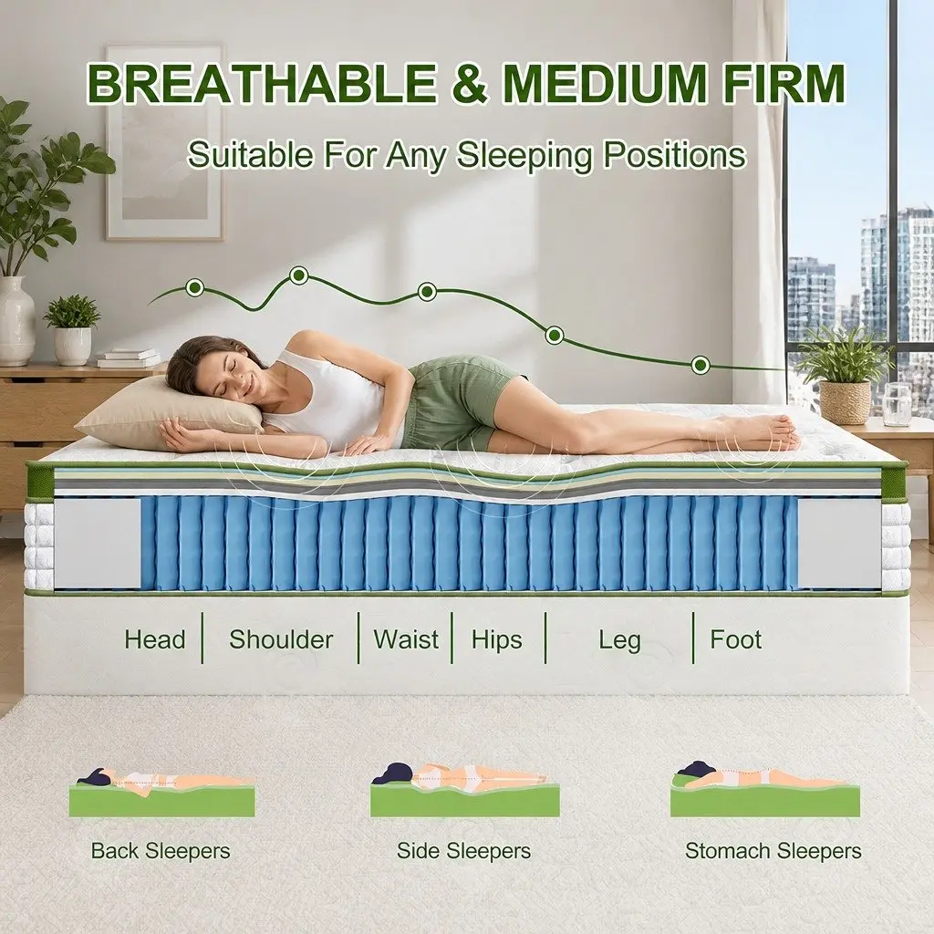 Double Mattress Gel Memory Foam Pocket Spring 30cm Medium Firm White