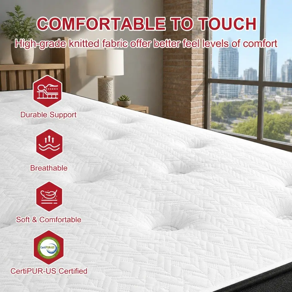 Double Mattress Gel Memory Foam Pocket Spring 30cm Medium Firm White