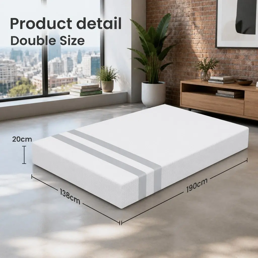 Double Memory Foam Mattress 20cm Medium Soft Firm Reversible White Bed