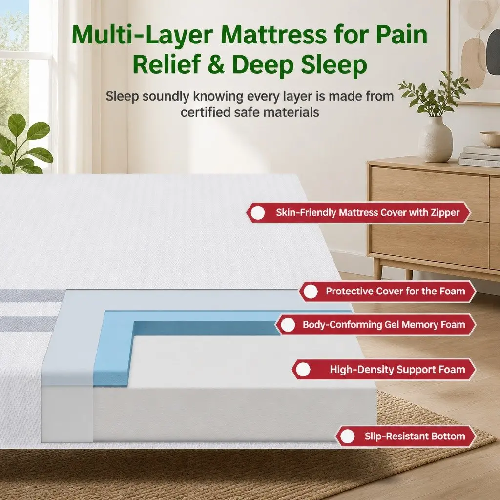 Queen Memory Foam Mattress Medium Soft 20cm Reversible Gel Cool Sleep