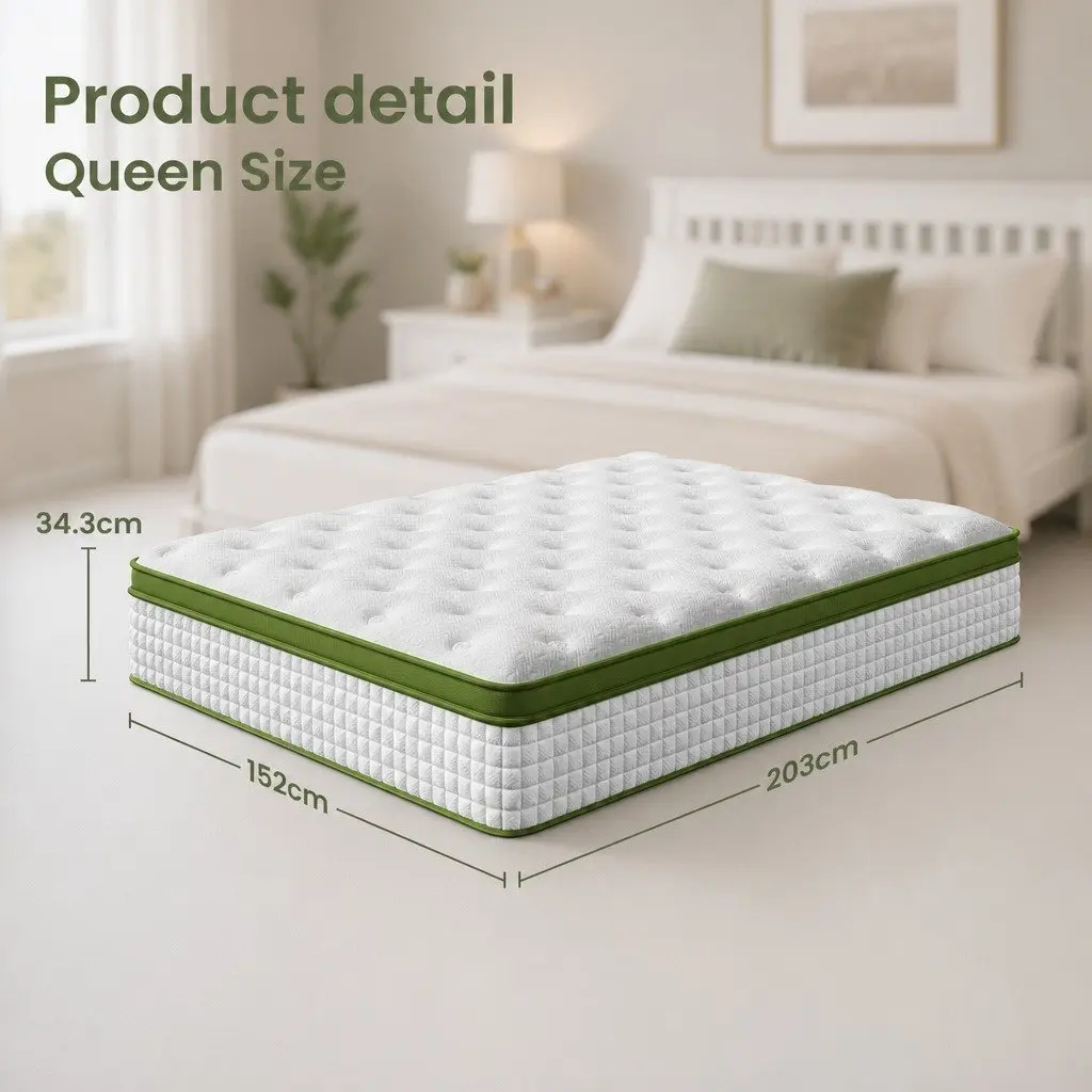 Queen Latex Hybrid Mattress Medium Firm 34cm 5 Zone Pocket Spring White