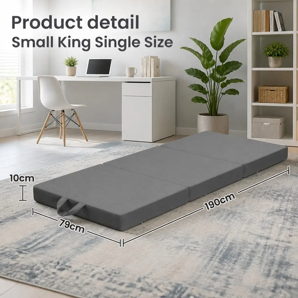 Small King Single Folding Mattress 3-Fold Foam Portable Grey Travel Guest Room