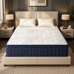 Queen Mattress 34cm Medium Firm Pocket Spring Hybrid Cooling Mattress Boxed