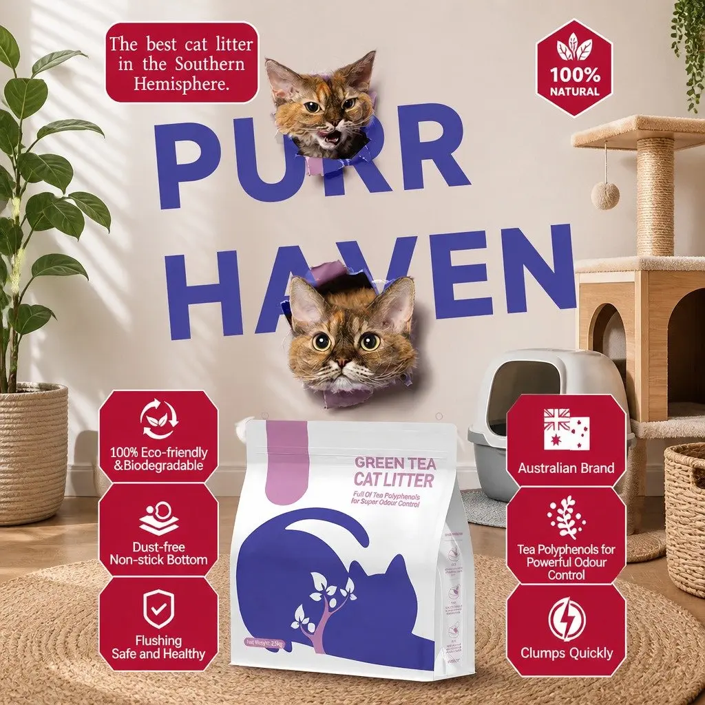 Cat Litter Clumping Natural Flushable Dust Free 7.5kg Green Tea 3 Pack