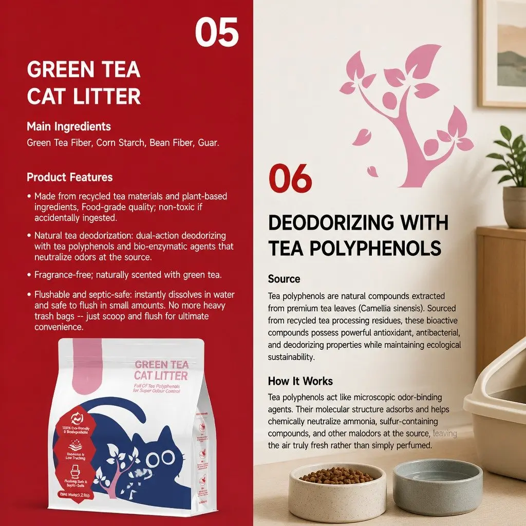Cat Litter Clumping Natural Flushable Dust Free 7.5kg Green Tea 3 Pack