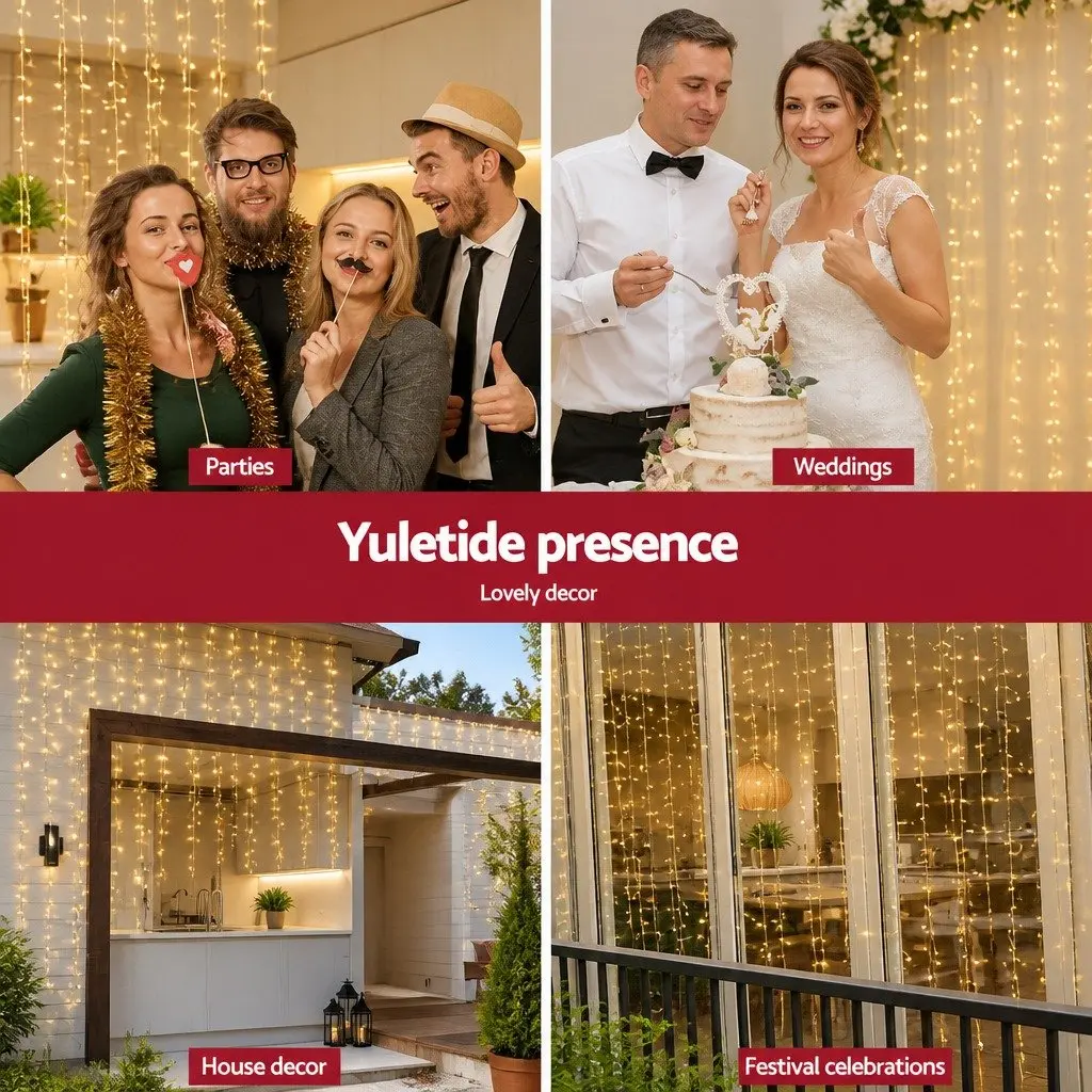 Curtain String Lights 3X3M 300 LED Warm White Indoor Outdoor