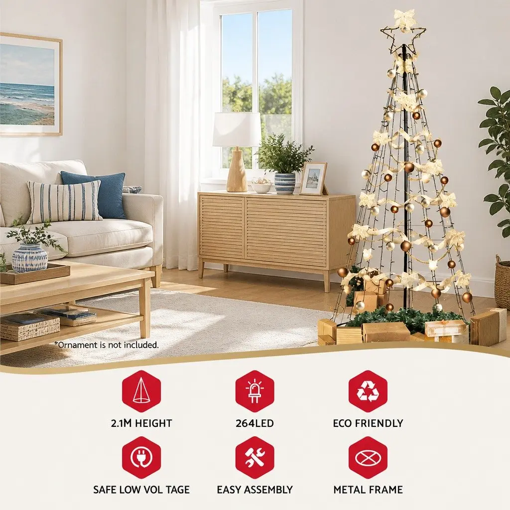 Solar LED Christmas Tree 2.1M Multi Colour Outdoor Indoor Decoration