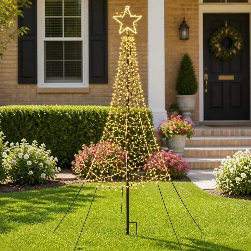 Solar Christmas Tree 2.1m 320 LED Warm White Lights Indoor Outdoor Decoration