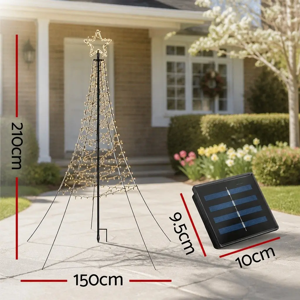 Solar Christmas Tree 2.1m 320 LED Warm White Lights Indoor Outdoor Decoration