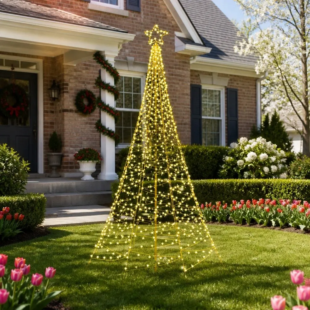 Solar Christmas Tree 2.1m 320 LED Warm White Lights Indoor Outdoor Decoration