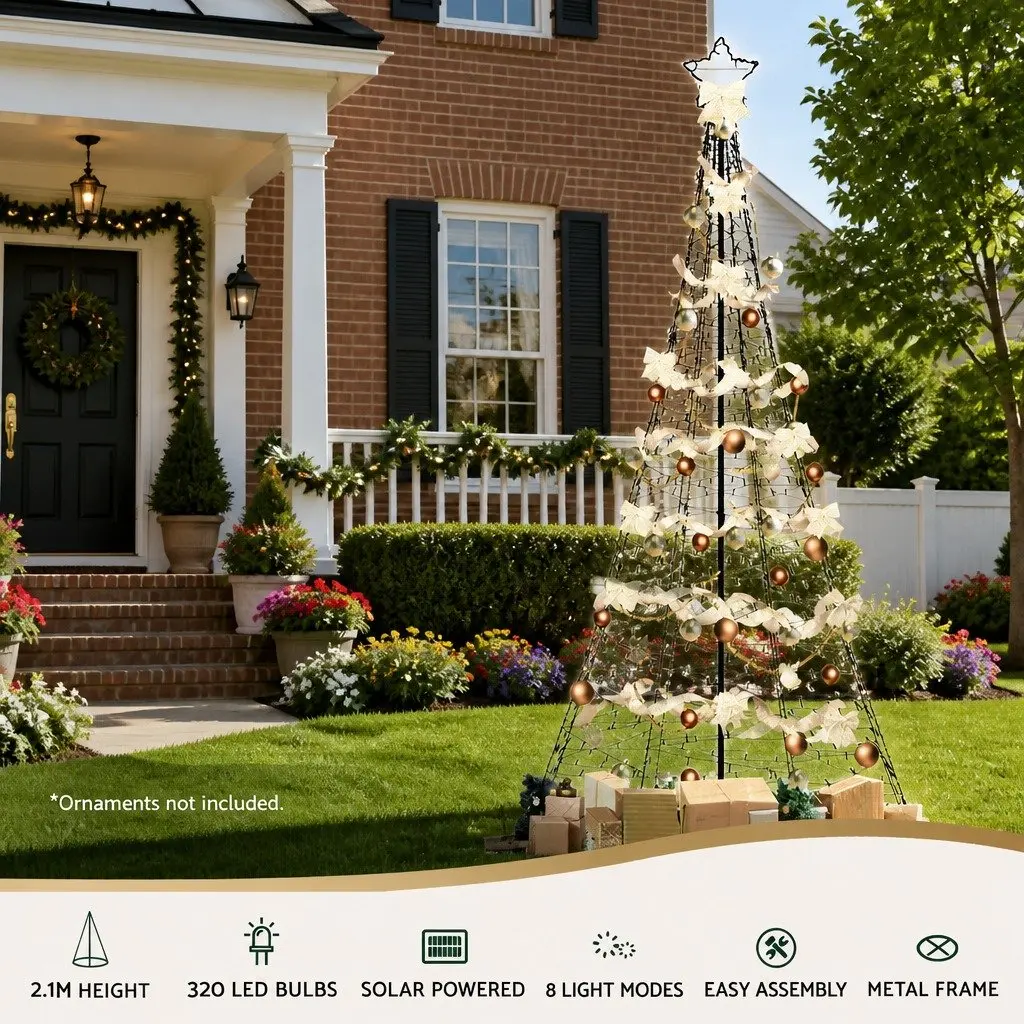 Solar Christmas Tree 2.1m 320 LED Warm White Lights Indoor Outdoor Decoration