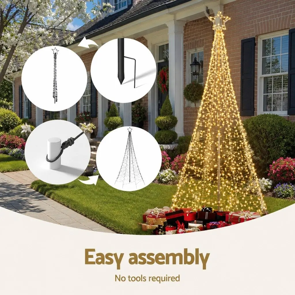 Solar Christmas Tree 2.1m 320 LED Warm White Lights Indoor Outdoor Decoration