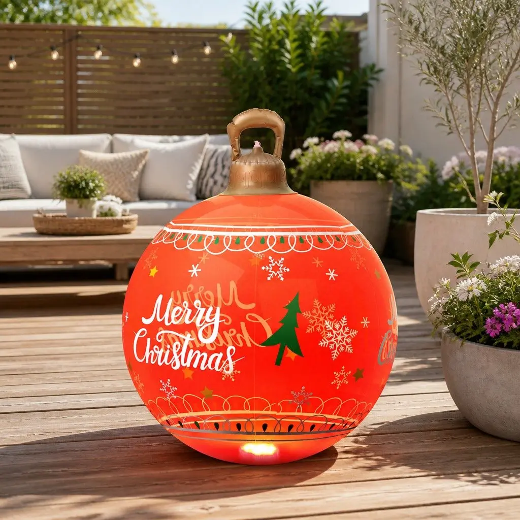 Christmas Inflatable Ball 60cm LED Illuminated Outdoor Xmas Decoration Red