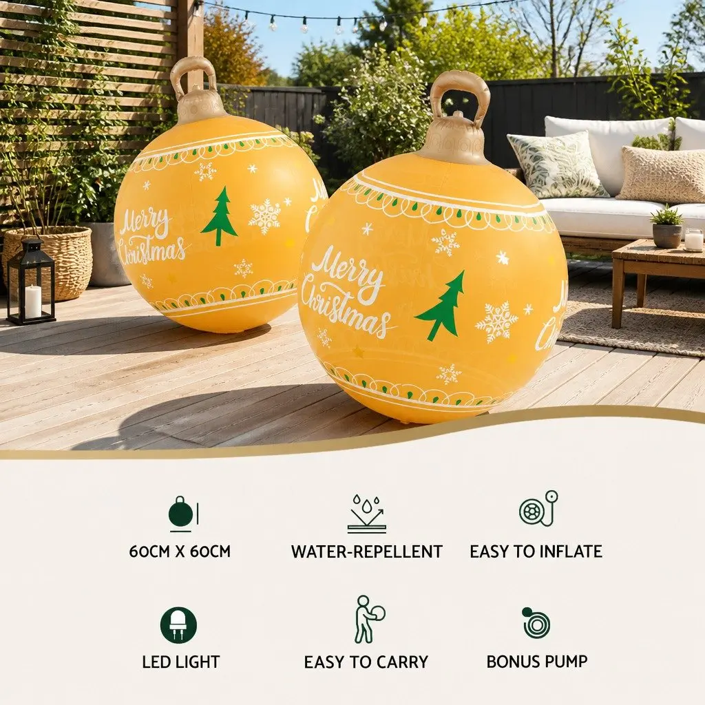 Christmas Inflatable Ball with LED Lights 60cm Gold Water-Repellent PVC Outdoor Decoration