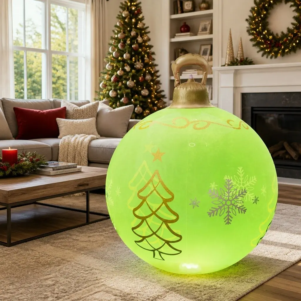 Inflatable Christmas Ball 60cm LED Illuminated Green Outdoor Decoration