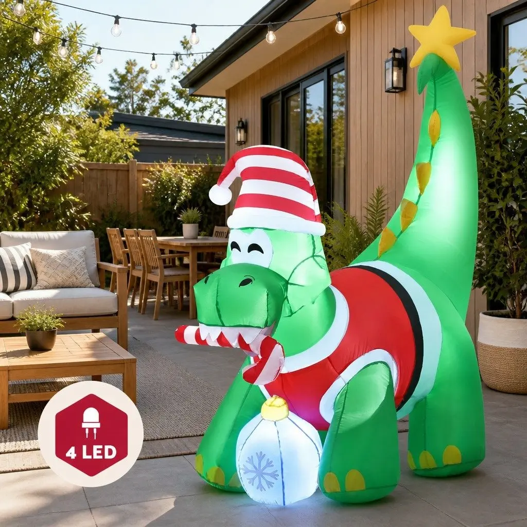 Inflatable Christmas Dinosaur Decoration 1.86M LED Illuminated Multicolour