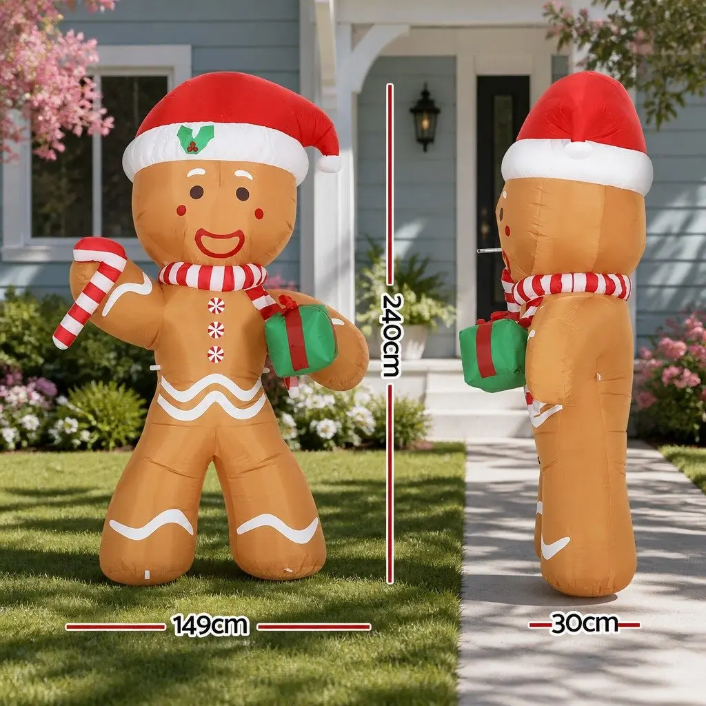 Christmas Inflatable Gingerbread Man 2.4M LED Illuminated Outdoor Indoor