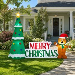 Christmas Inflatable Gingerbread Man Tree 2.4m LED Lights Outdoor Garden