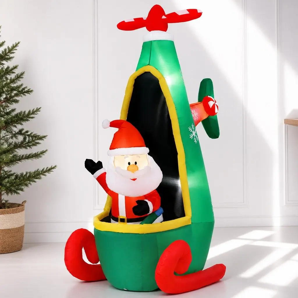 Christmas Inflatable Santa Helicopter 2.55M LED Illuminated Indoor Outdoor