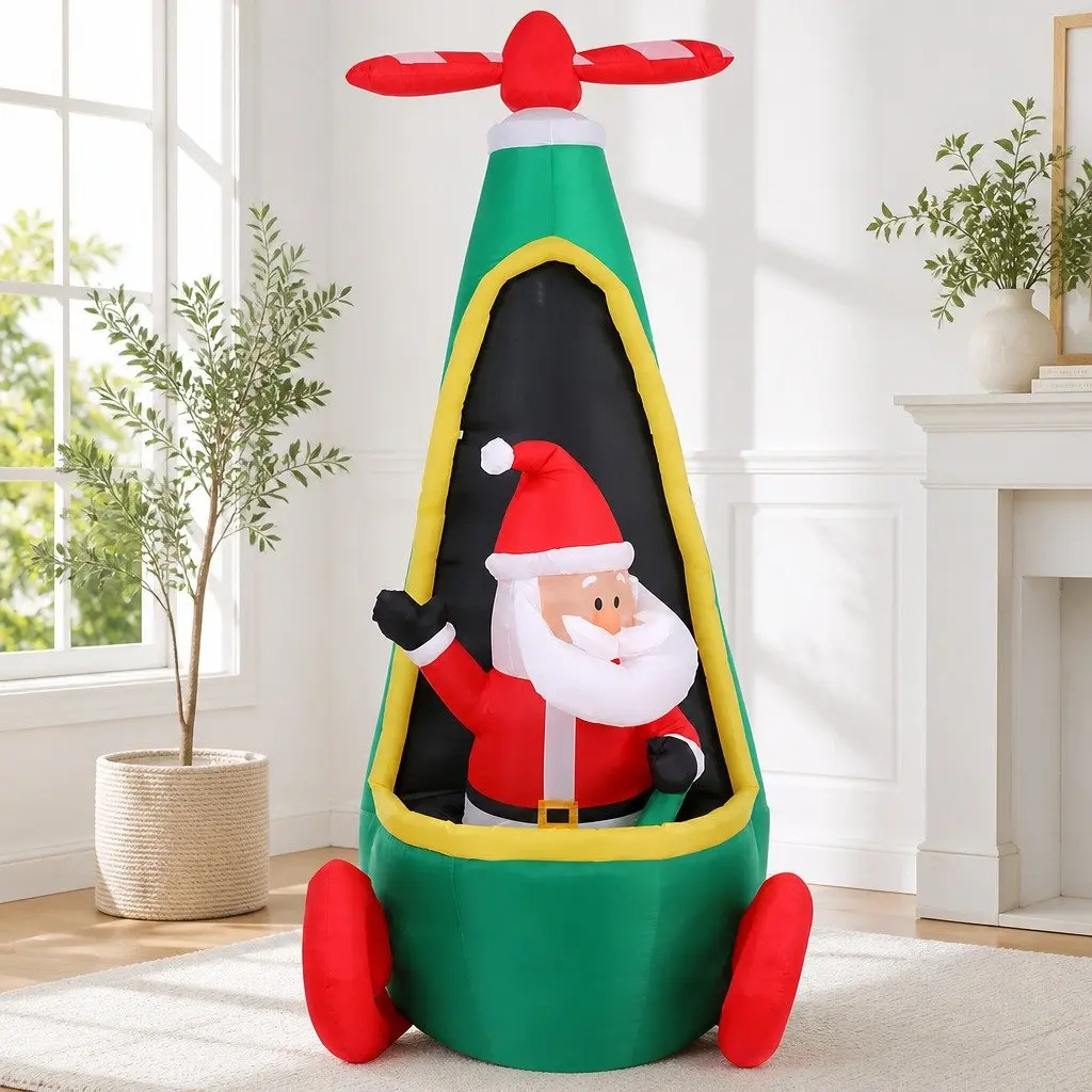 Christmas Inflatable Decoration Santa Helicopter 2.55M LED Lights Indoor Outdoor