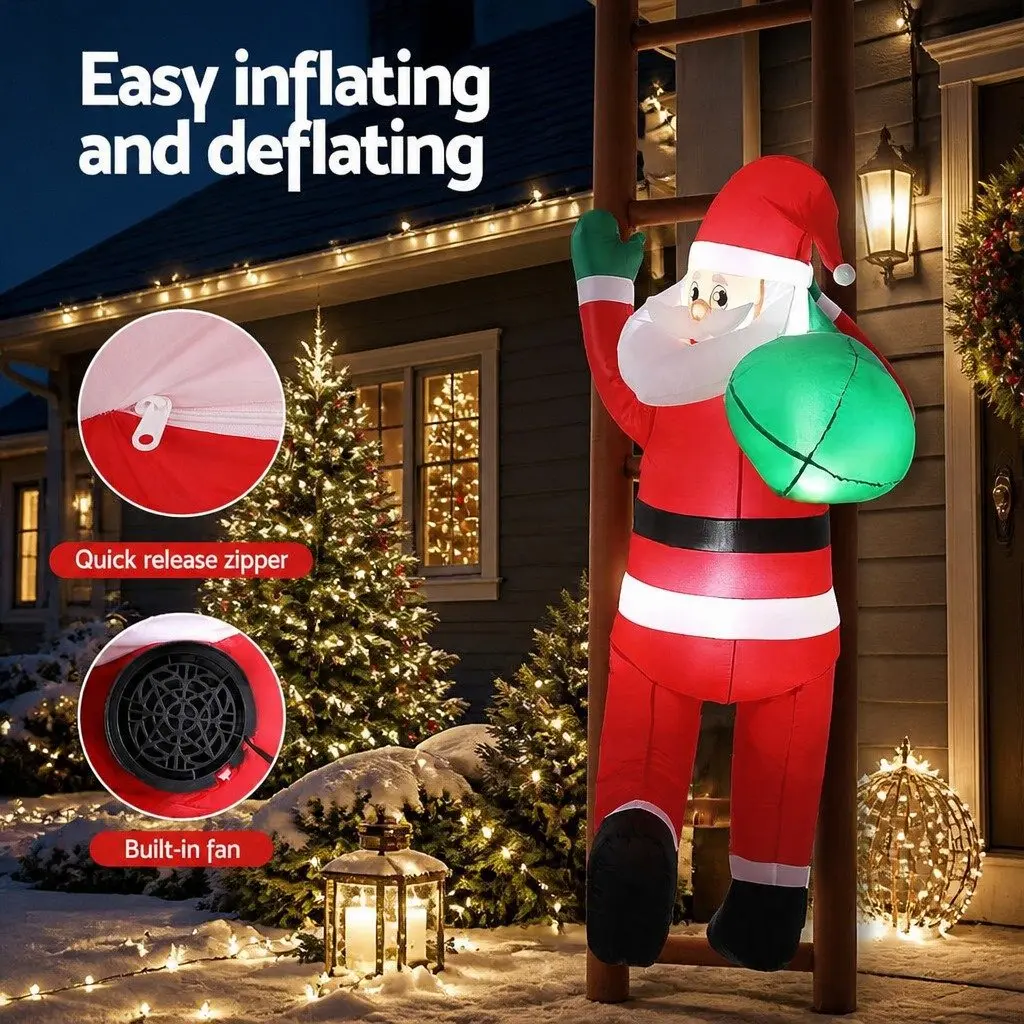 Christmas Inflatable Santa Climbing Ladder 2.45M LED Multicolour Outdoor Indoor