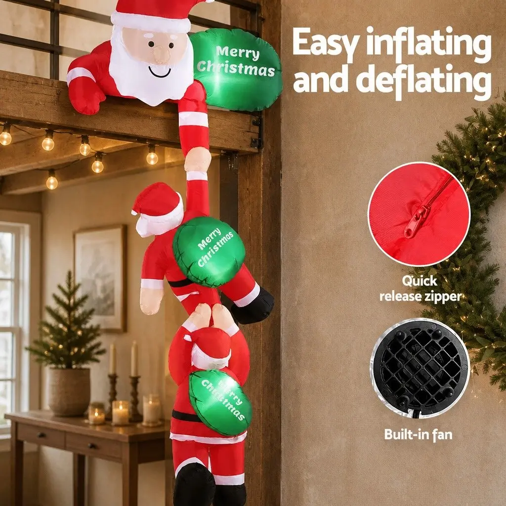 Christmas Inflatable Climbing Santa 2.5m LED Multicolour Outdoor Indoor Decoration