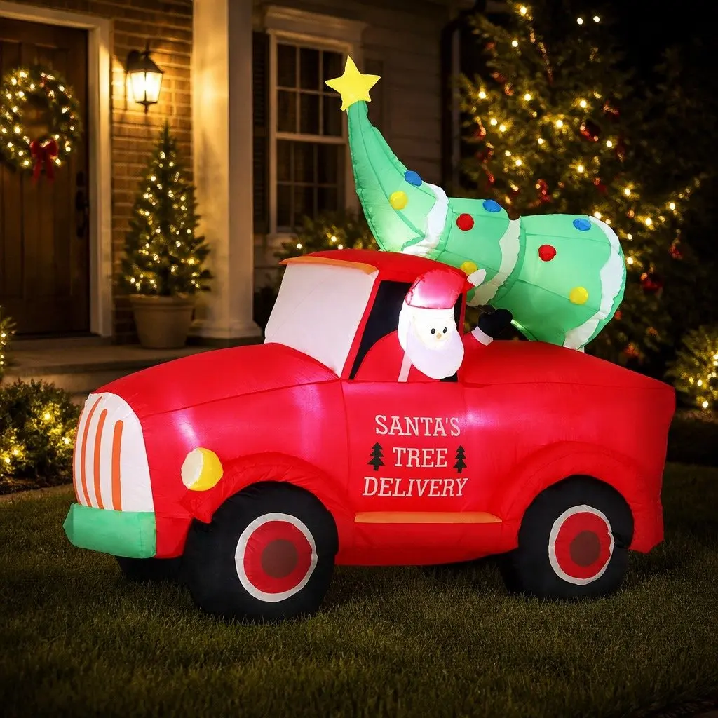 Christmas Inflatable Santa Truck 1.6M LED Multicolour Water-resistant Indoor Outdoor Decorations