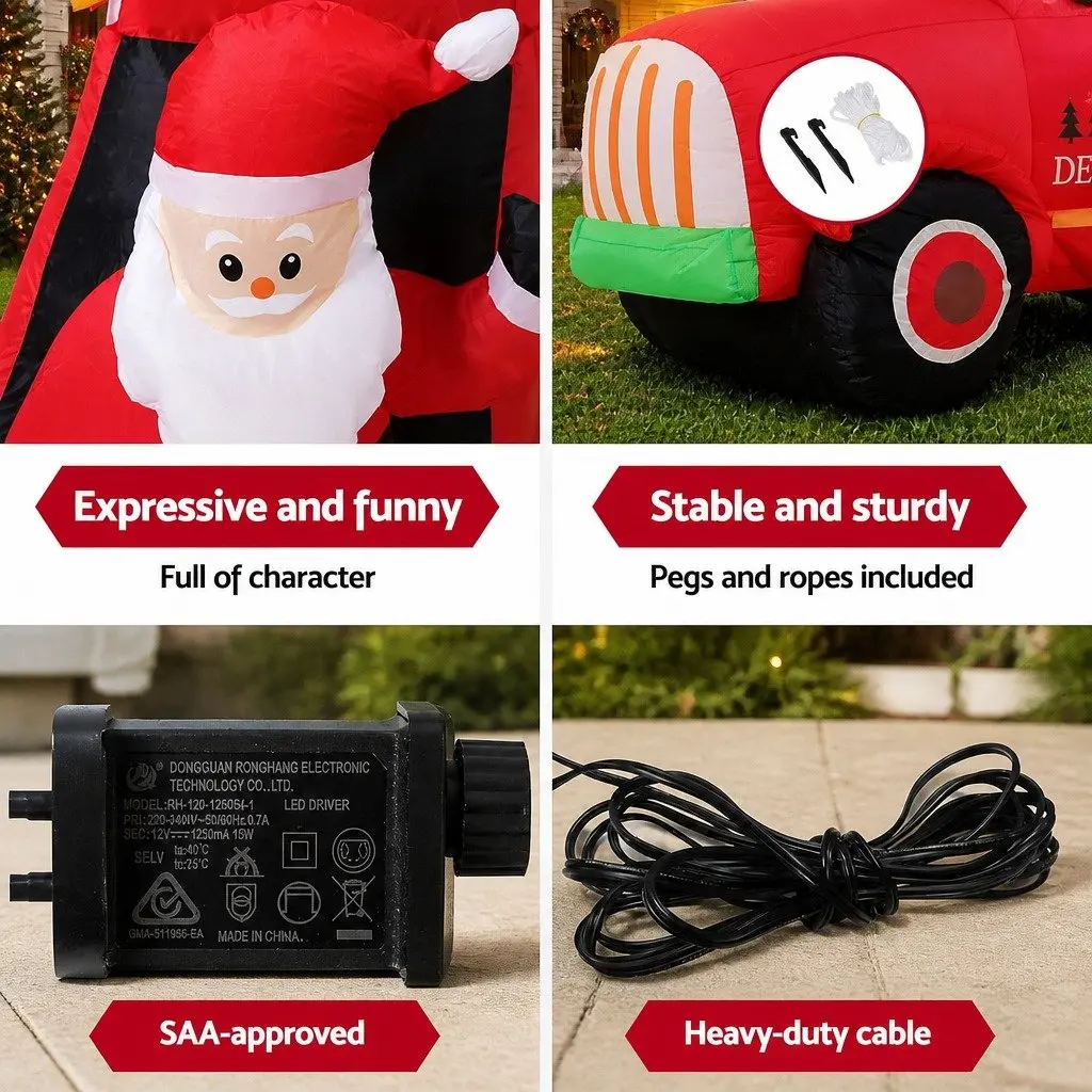 Christmas Inflatable Santa Truck 1.6M LED Multicolour Water-resistant Indoor Outdoor Decorations