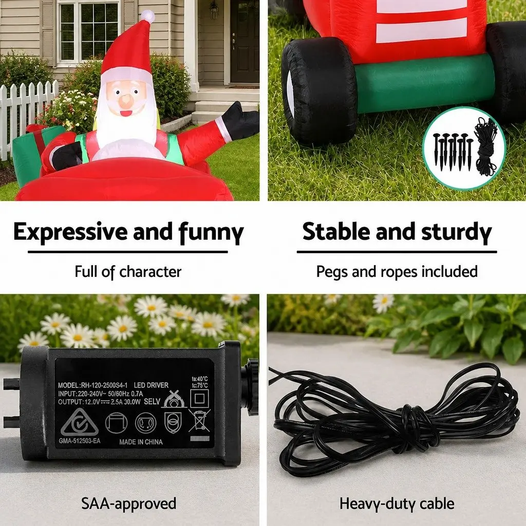 Christmas Inflatable Santa Truck 2.6M LED Decorations Indoor Outdoor Display