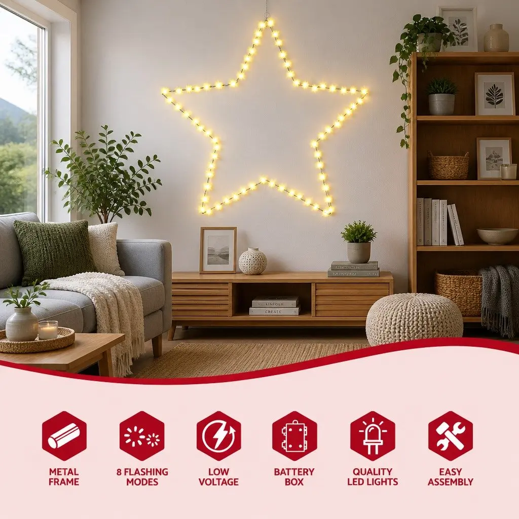 Star Christmas Light Decoration 50cm 70 LED Warm White Indoor Outdoor