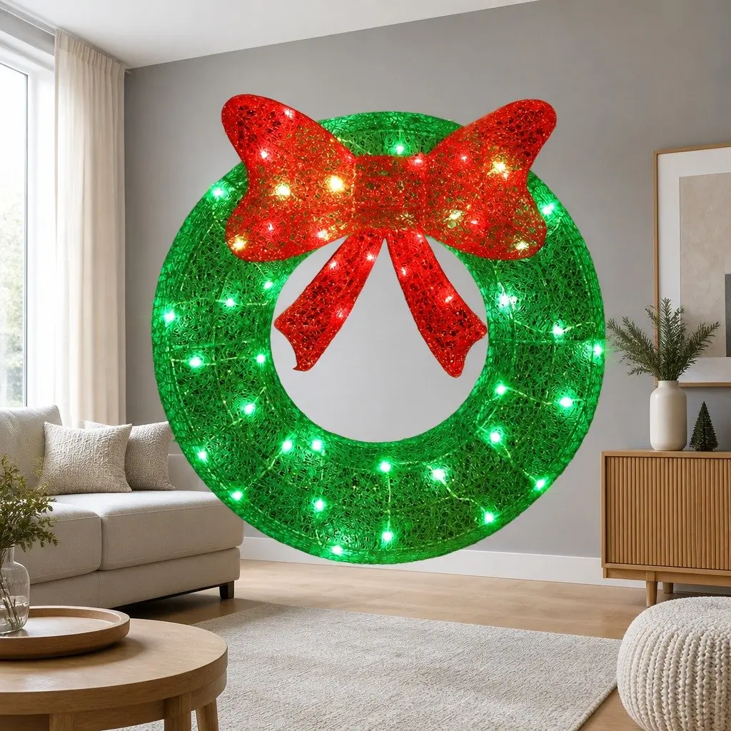 Solar Christmas Wreath Light 60cm Outdoor LED Warm White Decoration